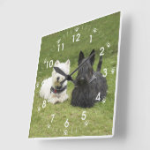 Westie & Scottie Green Grass Vierkante Klok (Hoek)