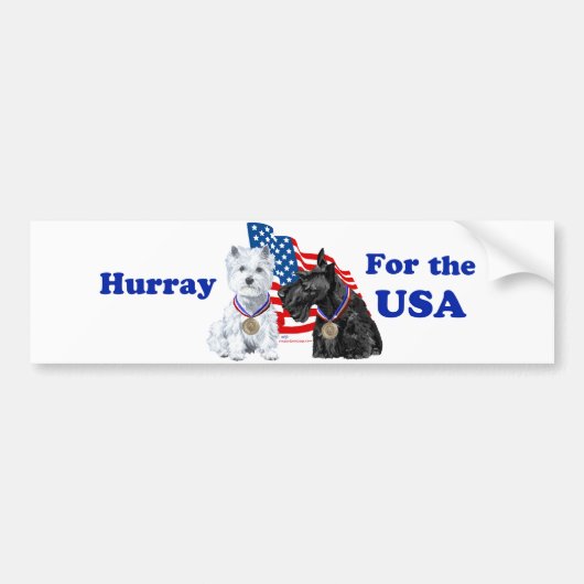 Westie & Scottie Hoera voor de VS Bumpersticker (Voorkant)