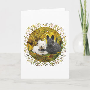 Westie & Scottie in de herfst Kaart