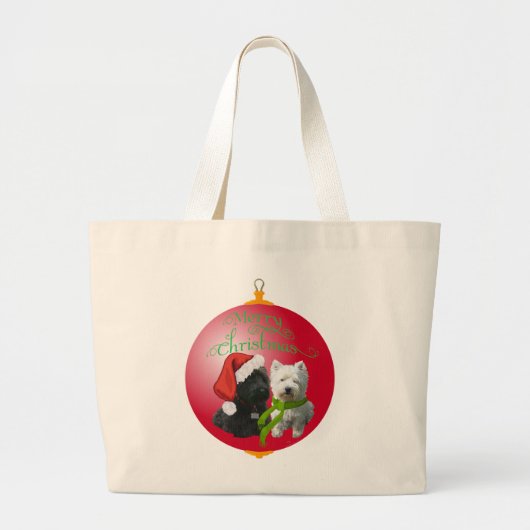 Westie Scottie Kerst Ornament Grote Tote Bag (Voorkant)