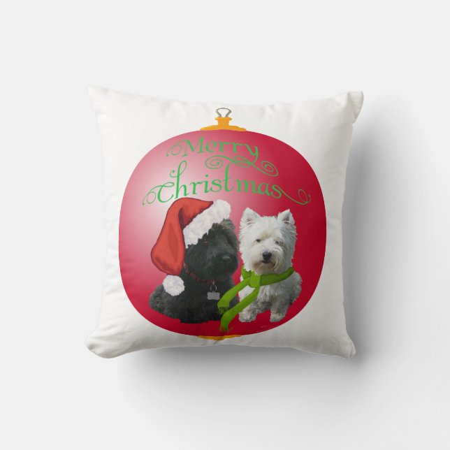 Westie Scottie Kerst Ornament Kussen (Voorkant)