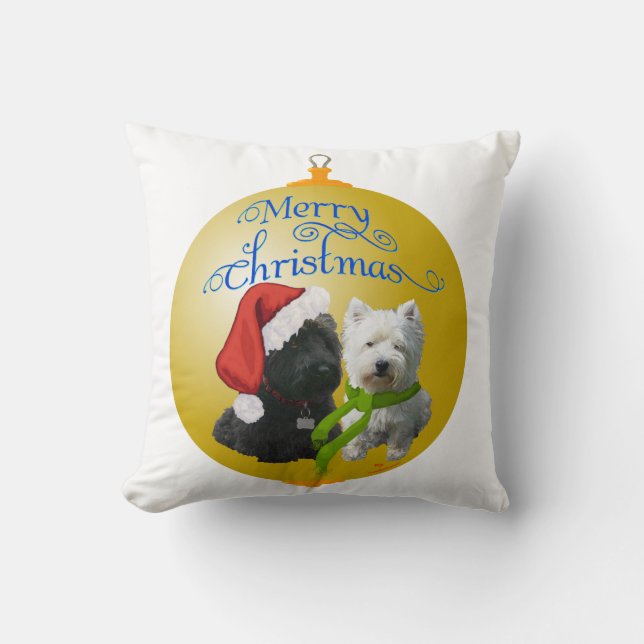 Westie Scottie Kerst Ornament Kussen (Voorkant)
