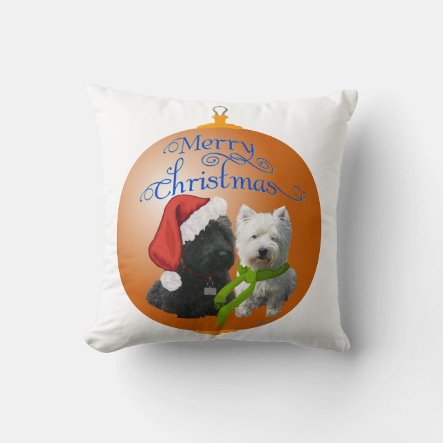 Westie Scottie Kerst Ornament Kussen (Voorkant)