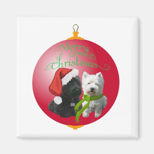 Westie Scottie Kerst Ornament Magneet (Voorkant)