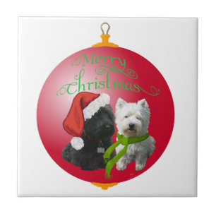 Westie Scottie Kerst Ornament Tegeltje