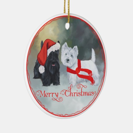 Westie Scottie Kerstmis Keramisch Ornament (Rechts)