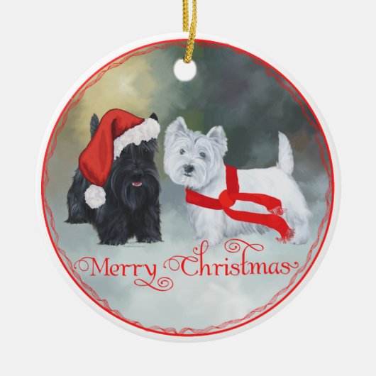 Westie Scottie Kerstmis Keramisch Ornament (Voorkant)