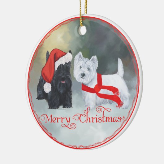 Westie Scottie Kerstmis Keramisch Ornament (Links)