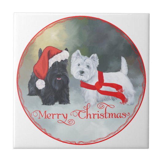 Westie Scottie Kerstmis Tegeltje (Voorkant)