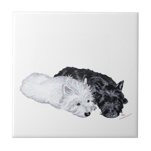Westie & Scottie op hun gemak Tegeltje (Voorkant)