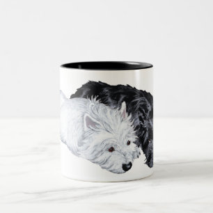 Westie & Scottie op hun gemak Tweekleurige Koffiemok