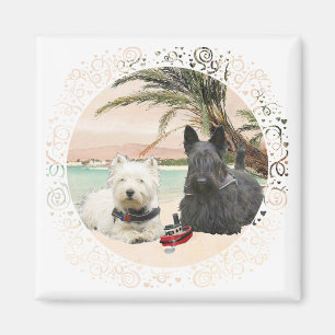 Westie & Scottie op Palmy Beach Magneet