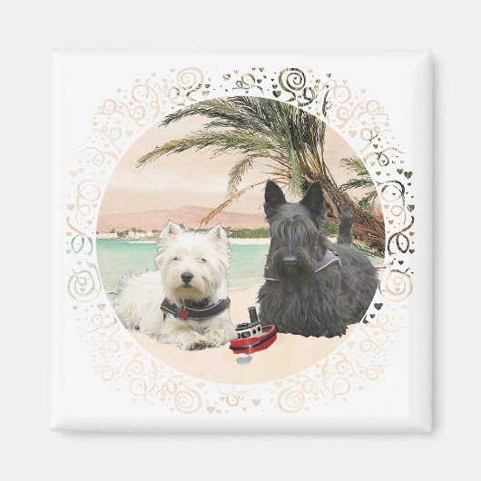 Westie & Scottie op Palmy Beach Magneet (Voorkant)