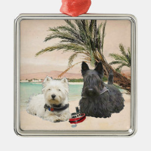 Westie & Scottie op Palmy Beach Metalen Ornament