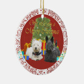 Westie & Scottie Prettig Kerstfeest Keramisch Ornament (Rechts)