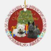 Westie & Scottie Prettig Kerstfeest Keramisch Ornament (Achterkant)
