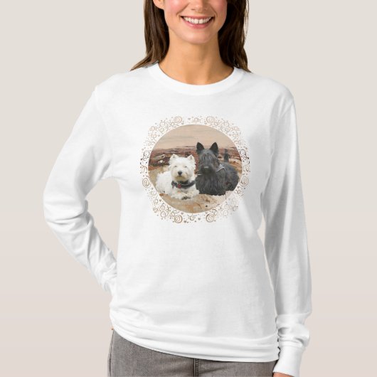 Westie & Scottie Samen Herfst T-shirt (Voorkant)