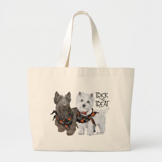 Westie Scottie Trick or treat Grote Tote Bag (Voorkant)