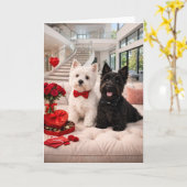 Westie & Scottie Valentine’s Day Card Kaart (Gele Bloem)