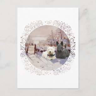 Westie & Scottie Winter Ekster Briefkaart