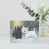 Westie Scottie Wintertijd Briefkaart (Staand voorkant)