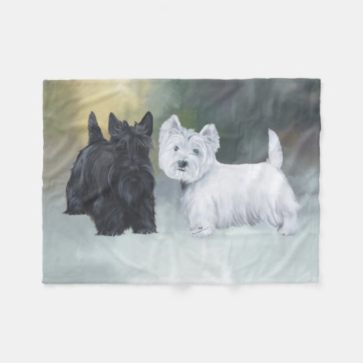 Westie Scottie Wintertijd Fleece Deken (Voorkant (Horizontaal))