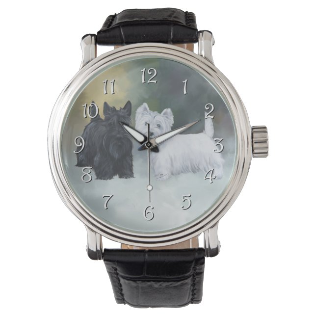 Westie Scottie Wintertijd Horloge (Voorkant)