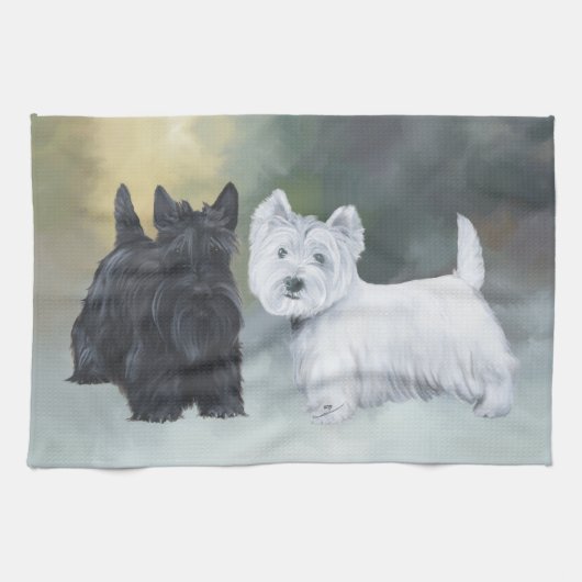 Westie Scottie Wintertijd Theedoek (Horizontaal)