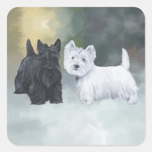 Westie Scottie Wintertijd Vierkante Sticker (Voorkant)