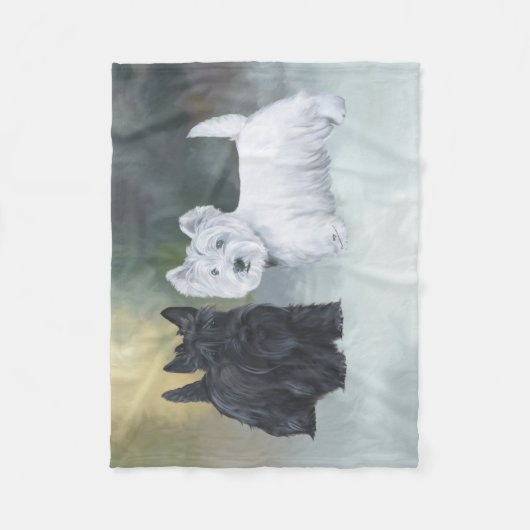 Westie Scottie Wintertime Fleece Deken (Voorkant)