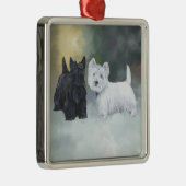Westie Scottie Wintertime Metalen Ornament (Rechts)