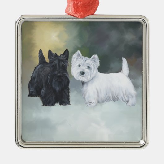 Westie Scottie Wintertime Metalen Ornament (Voorkant)