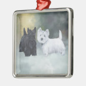 Westie Scottie Wintertime Metalen Ornament (Links)