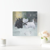 Westie Scottie Wintertime Vierkante Klok (Huis)