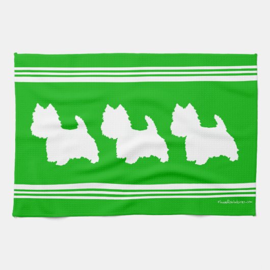 Westie Silhouet op Groen Theedoek (Horizontaal)