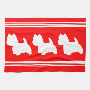 Westie Silhouet op Rood Theedoek
