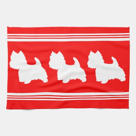 Westie Silhouet op Rood Theedoek (Horizontaal)