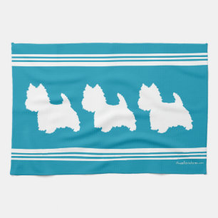 Westie Silhouet op Turquoise Theedoek