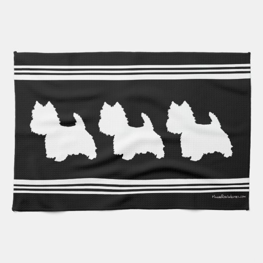 Westie Silhouet op Zwart Theedoek (Horizontaal)