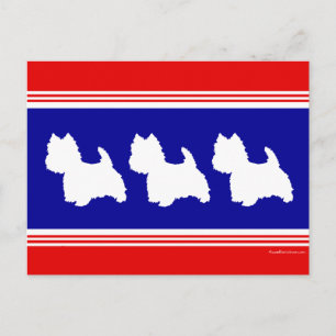 Westie Silhouet Rood, Wit, Blauw Briefkaart