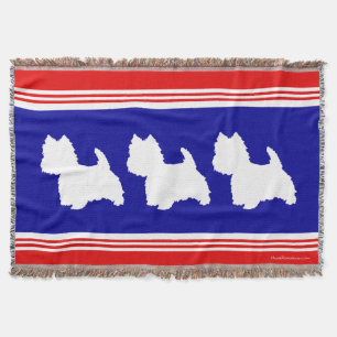 Westie Silhouet Rood, Wit, Blauw Deken