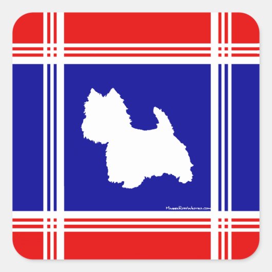 Westie Silhouet Rood, Wit, Blauw Vierkante Sticker (Voorkant)
