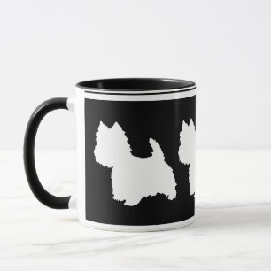Westie Silhouet Wit op Zwart Mok