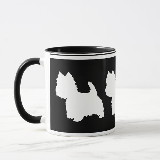 Westie Silhouet Wit op Zwart Mok (Links)