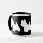 Westie Silhouet Wit op Zwart Mok (Voorkant links)