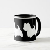 Westie Silhouet Wit op Zwart Mok (Voorkant rechts)