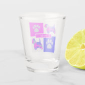 Westie Silhouette Dog & Paw Pink Blue Square Shot Glas (Achterkant)