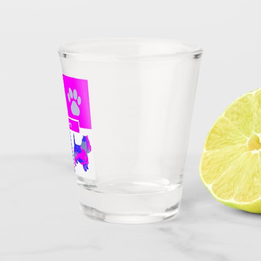 Westie Silhouette Dog & Paw Pink Blue Square Shot Glas (Rechts)