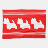 Westie Silhouette op Red Theedoek (Horizontaal)