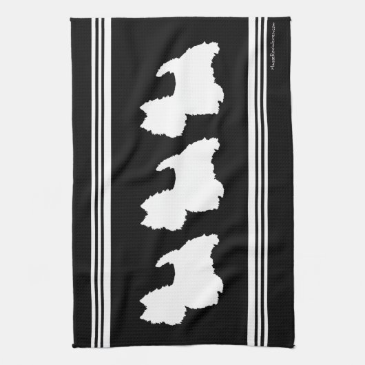 Westie Silhouette op zwart Theedoek (Verticaal)